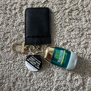 Bath & Body Works Black Card Holder with Gold Keychain & Hand Sanitizer